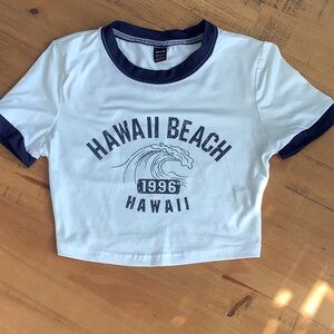 SHEIN White and Navy Graphic Cropped Tee